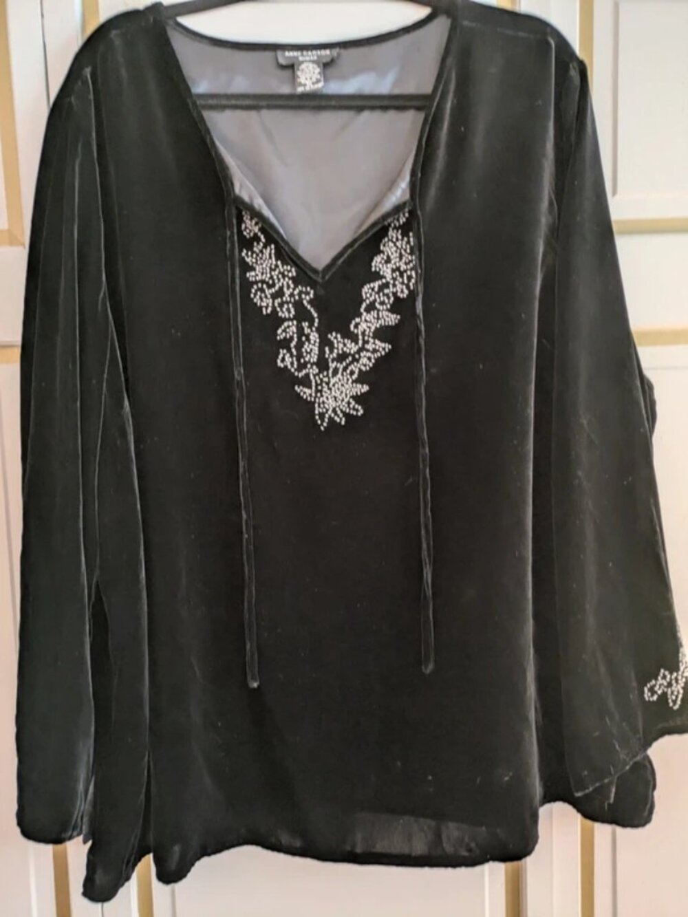Vintage Anne Carson Black Silk Velvet Fully Lined Blouse 3x
